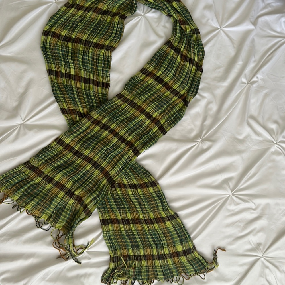 Green and brown plaid scarf